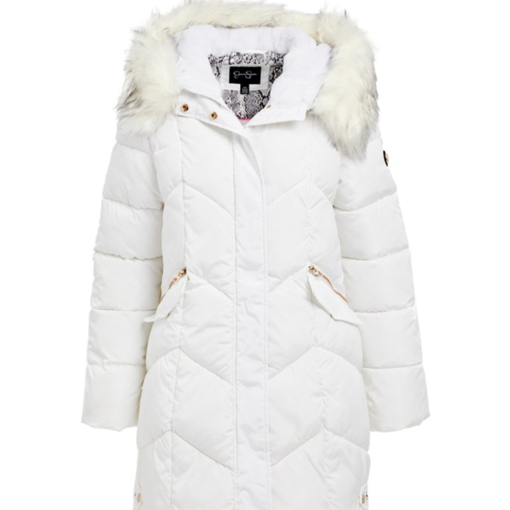 NWOT Jessica Simpson 2X  White faux fur trimmed puffer parka